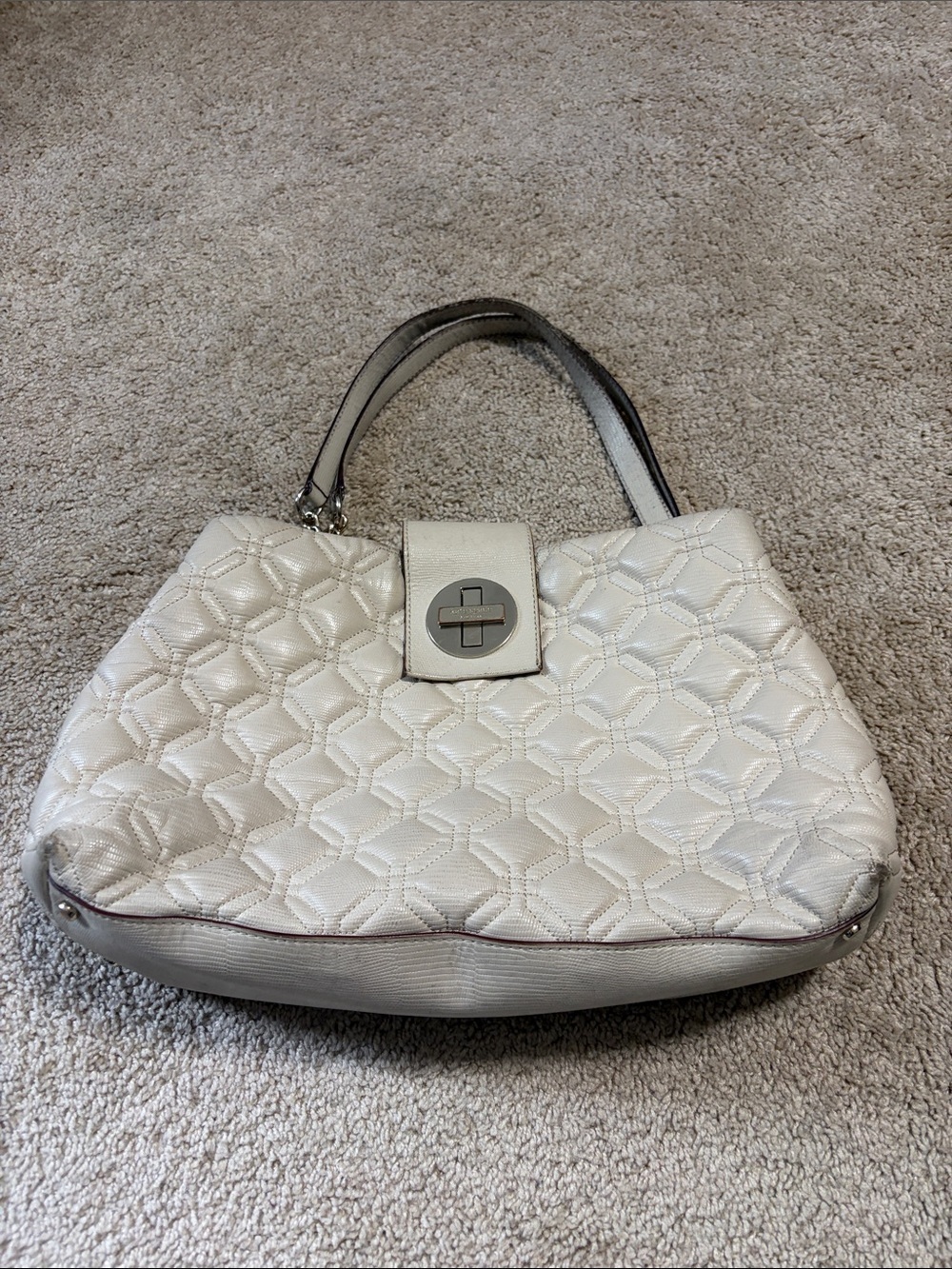 Kate Spade Astor Court Elena Cream Quilted Gold Turnlock Tote Handbag